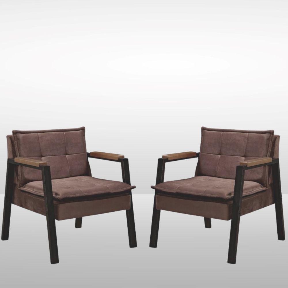 Kit 2 Poltrona Fortaleza Veludo Marrom Base em Metal Preto