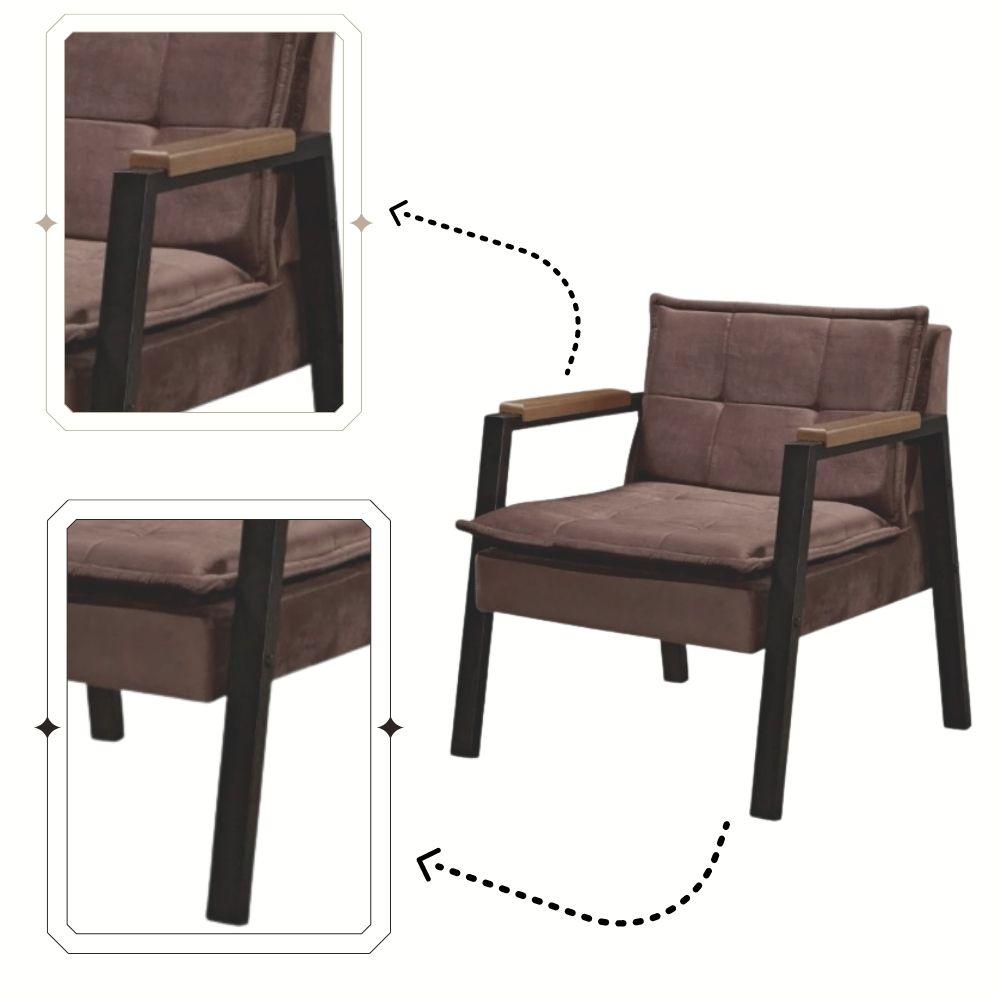 Kit 2 Poltrona Fortaleza Veludo Marrom Base em Metal Preto