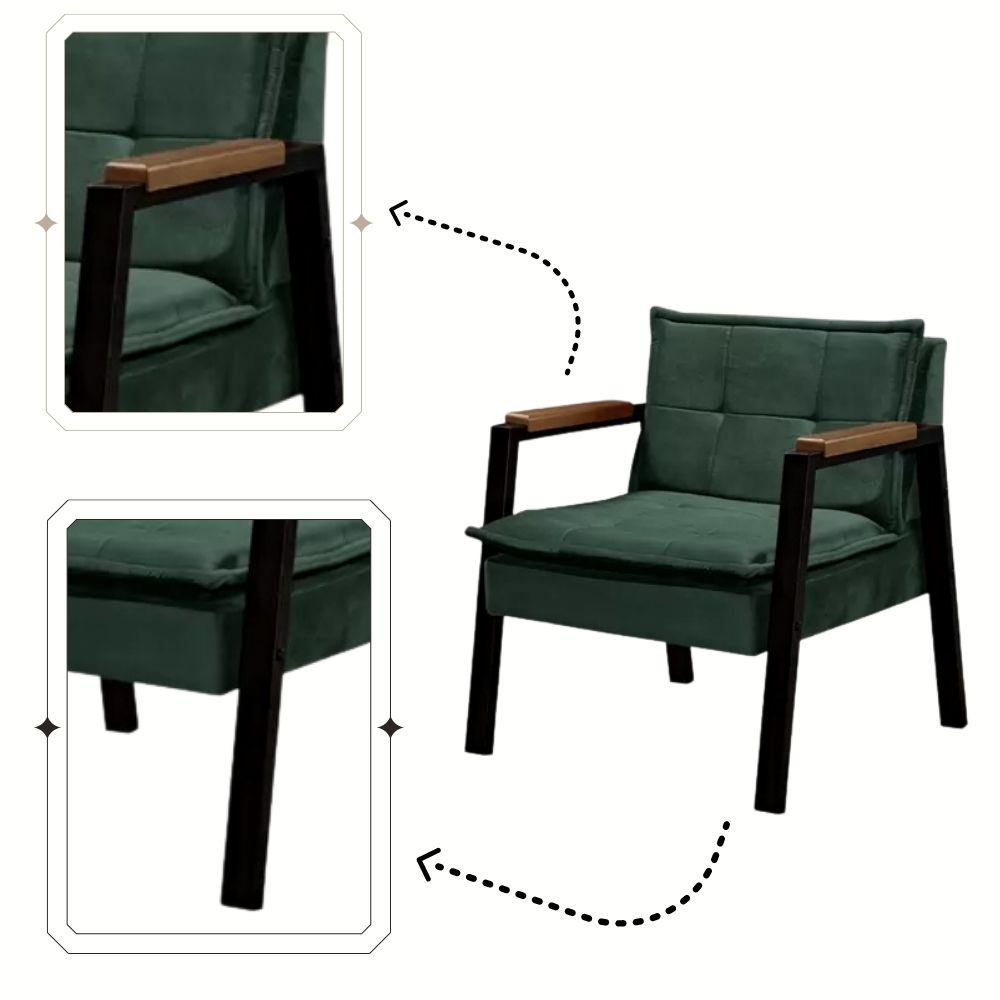 Kit 2 Poltrona Fortaleza Veludo Verde Base em Metal Preto
