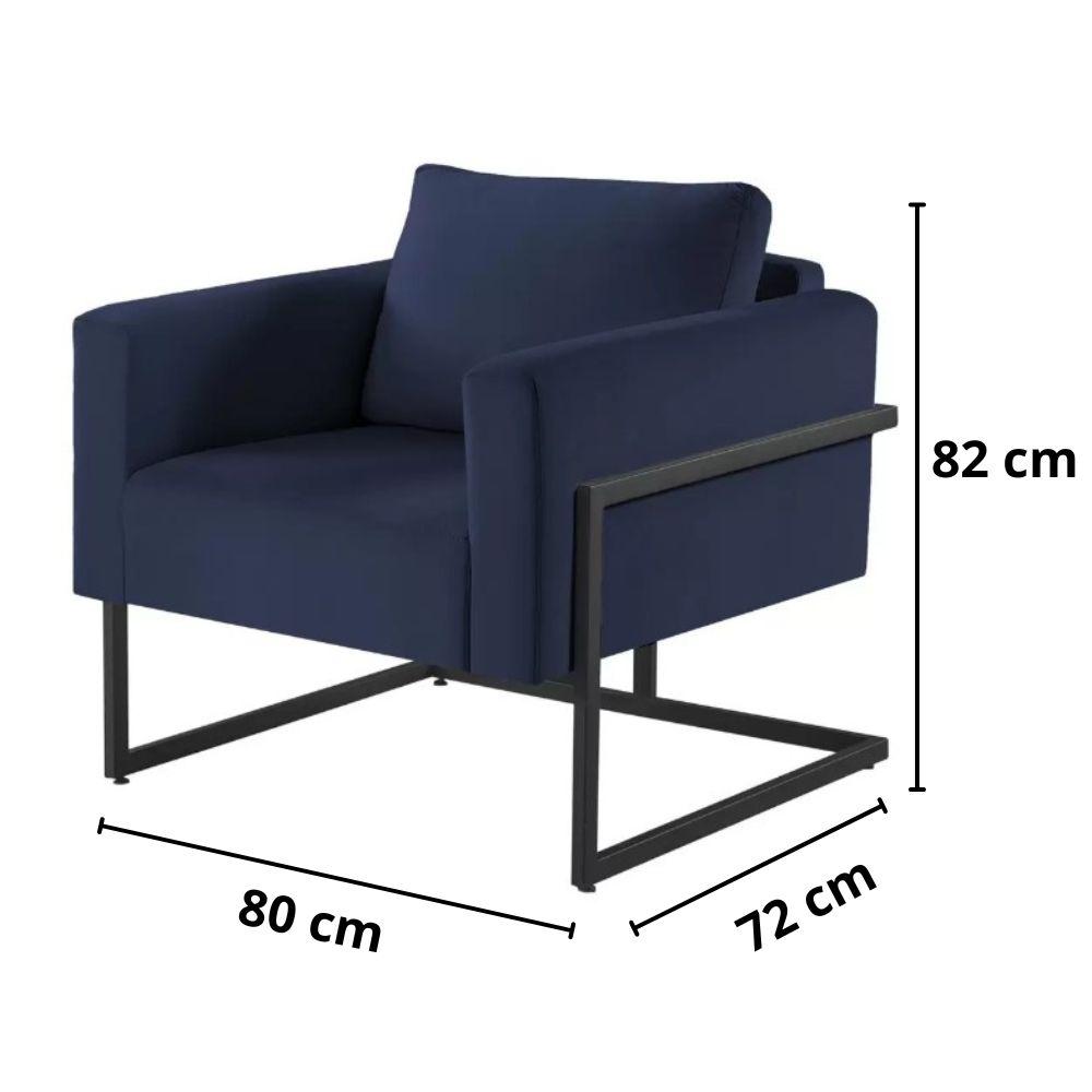 Poltrona Bella Veludo Azul Base em Metal Preto