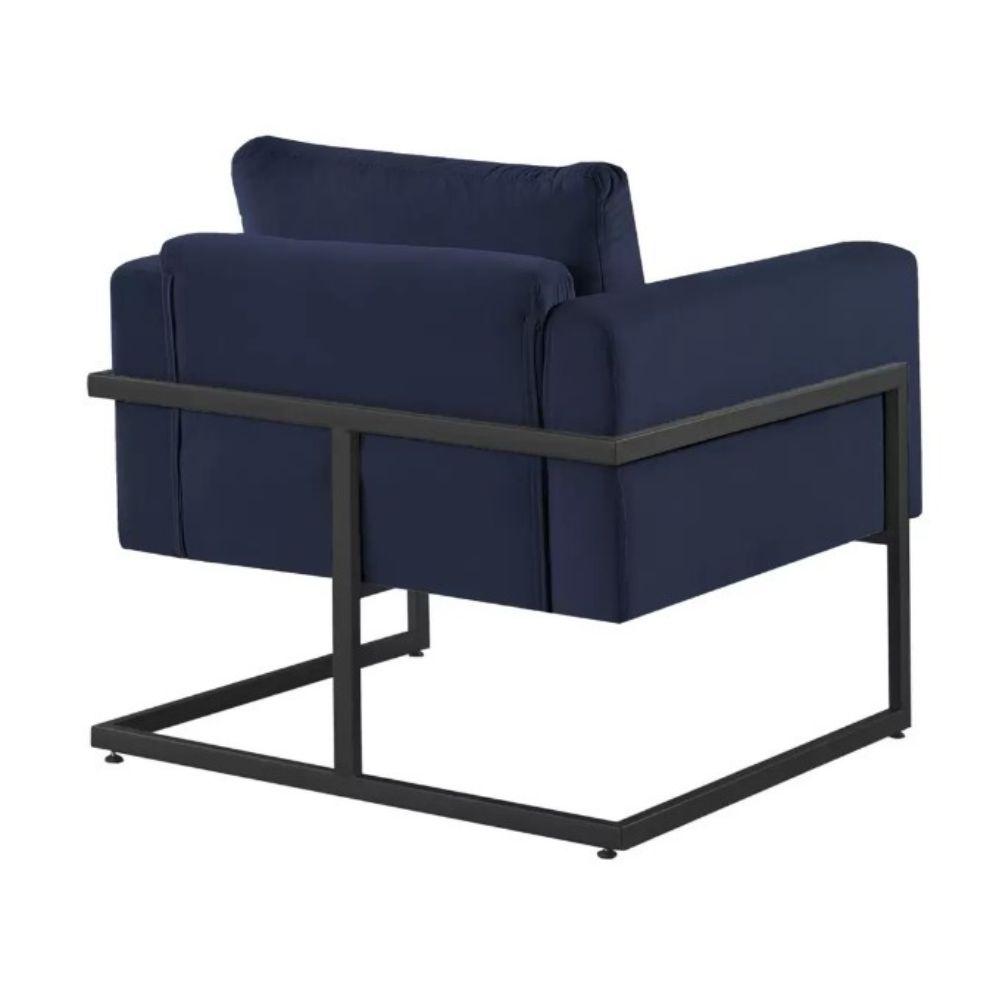 Poltrona Bella Veludo Azul Base em Metal Preto