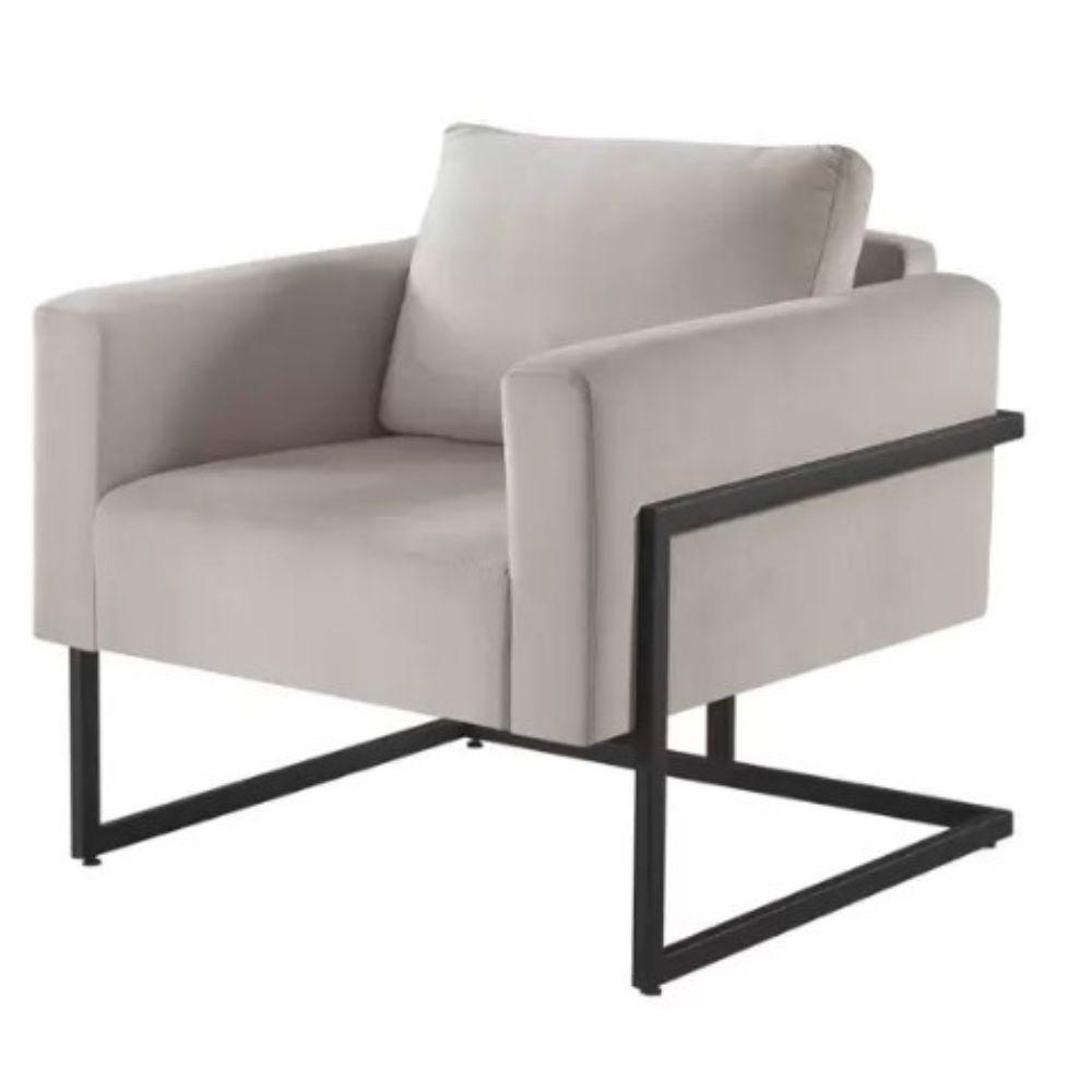 Poltrona Bella Veludo Bege Base em Metal Preto