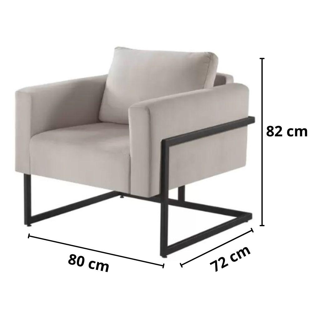 Poltrona Bella Veludo Bege Base em Metal Preto