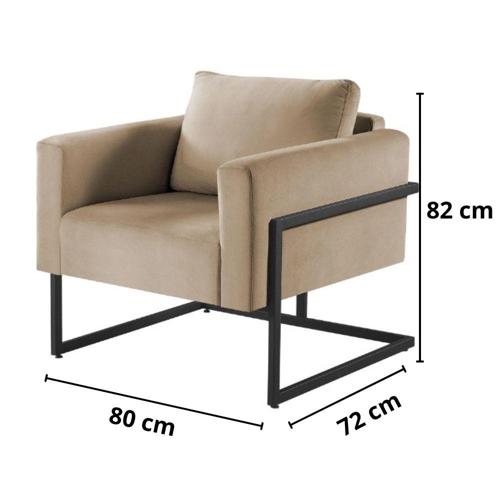 Poltrona Bella Veludo Capuccino Base em Metal Preto