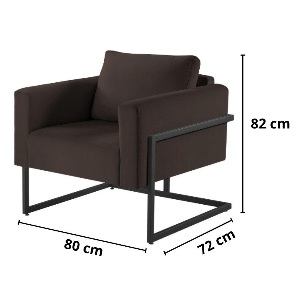 Poltrona Bella Veludo Marrom Base em Metal Preto