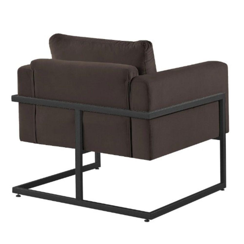 Poltrona Bella Veludo Marrom Base em Metal Preto