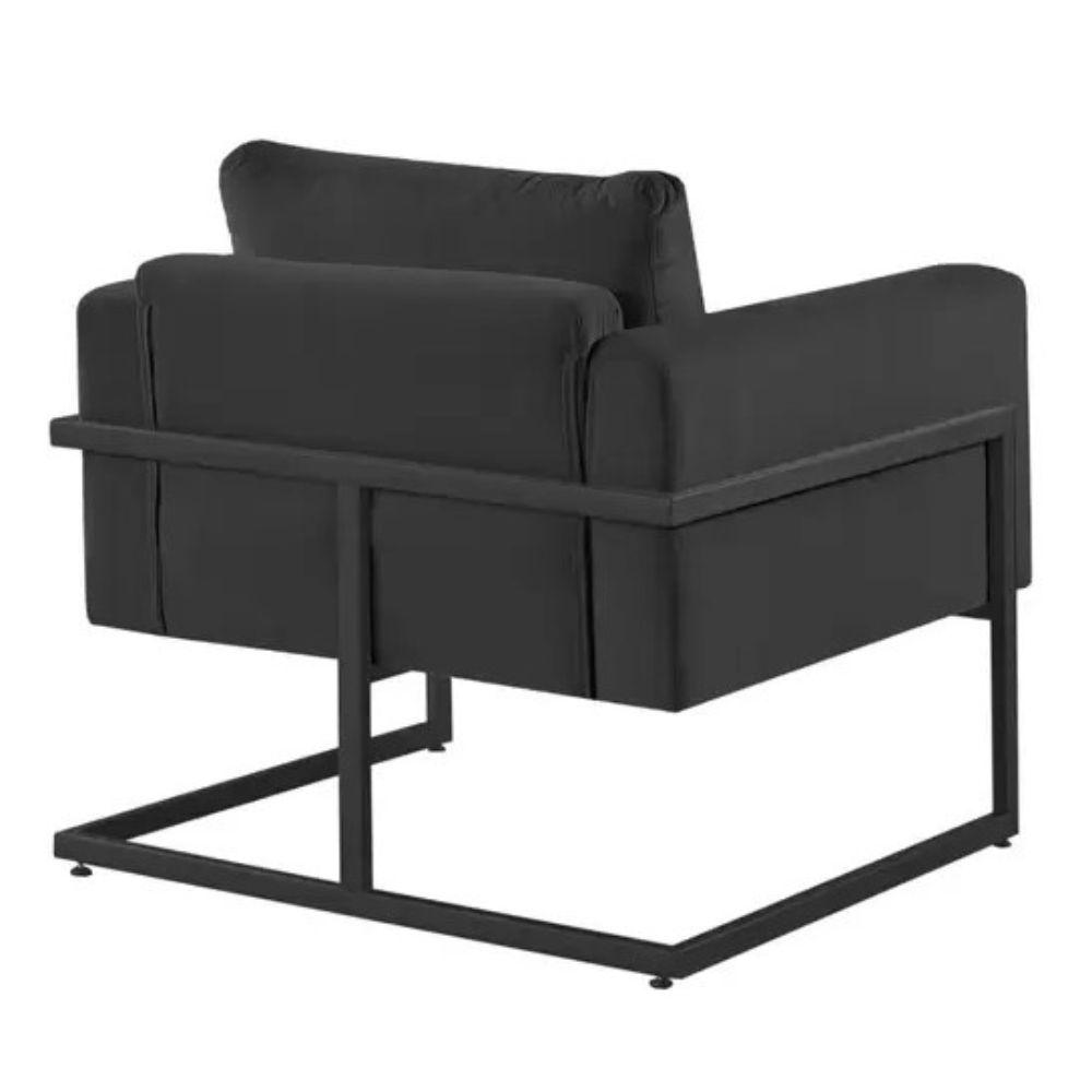 Poltrona Bella Veludo Preto Base em Metal Preto