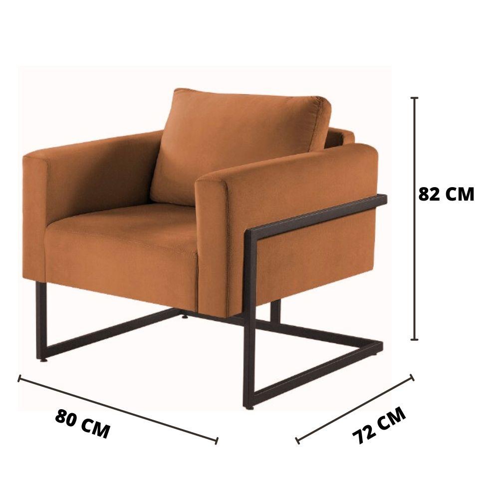 Poltrona Bella Veludo Terracota Base em Metal Preto
