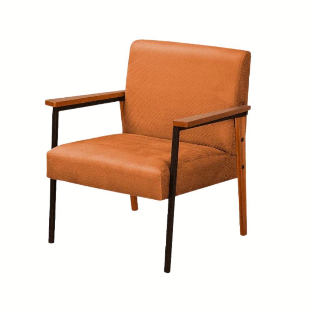 Poltrona Fontana Veludo Terracota Base em Metal Preto e Madeira