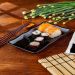 2 Pratos para Sushi com Porta Shoyu 19x12cm Melamina Preta Retangular Comida Japonesa