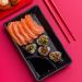 6 Pratos Pretos Sushi com Molheira 19x12cm Melanina Travessa Servir Gourmet Mix
