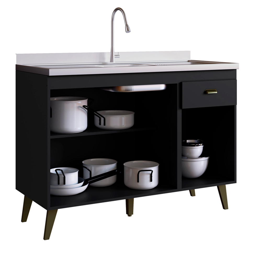 Balcão Cozinha Atena 3 PT 1 GV Onix Preto