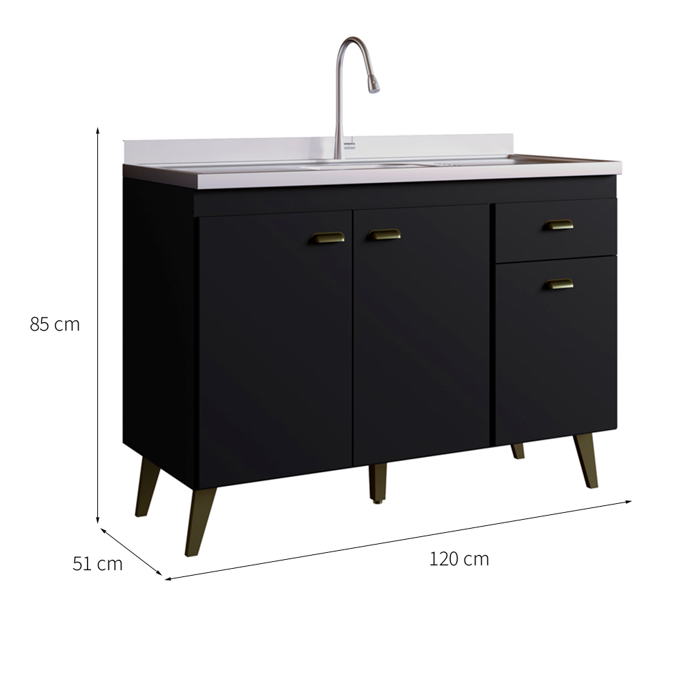 Balcão Cozinha Atena 3 PT 1 GV Onix Preto