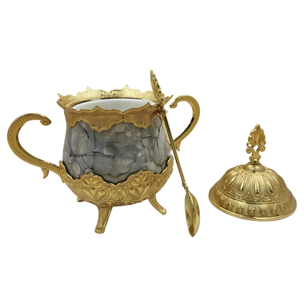 Açucareira Porta Açucar Lille com Alça Detalhada Colher Porcelana/Metal G95 - Gran Belo