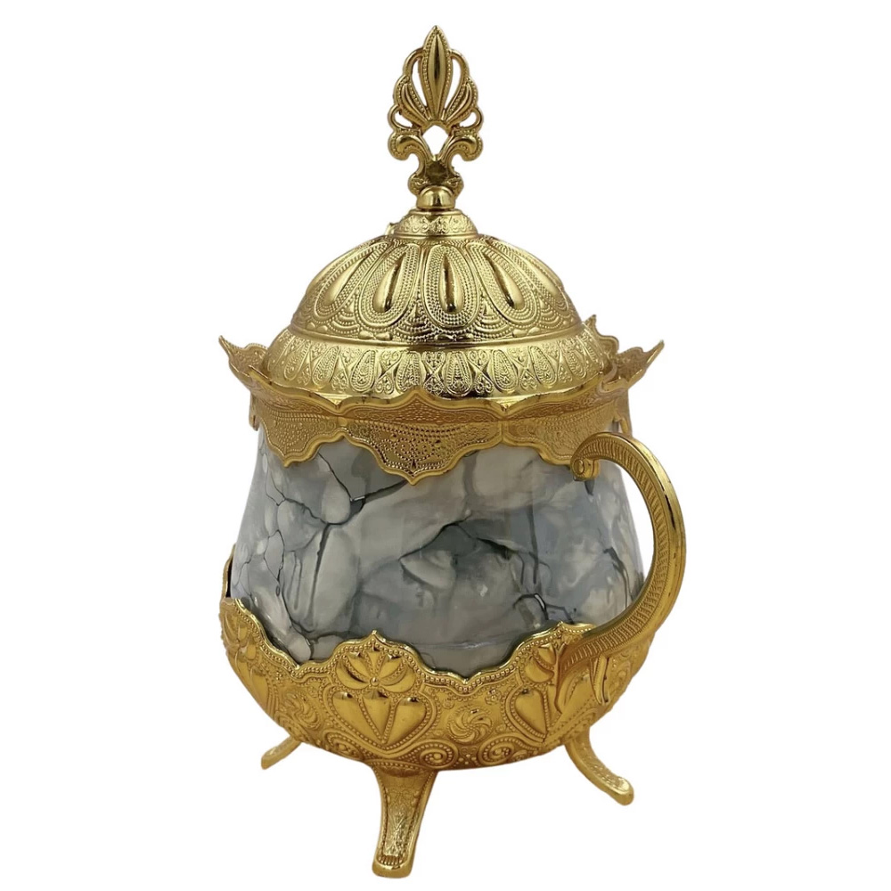 Açucareira Porta Açucar Lille com Alça Detalhada Colher Porcelana/Metal G95 - Gran Belo