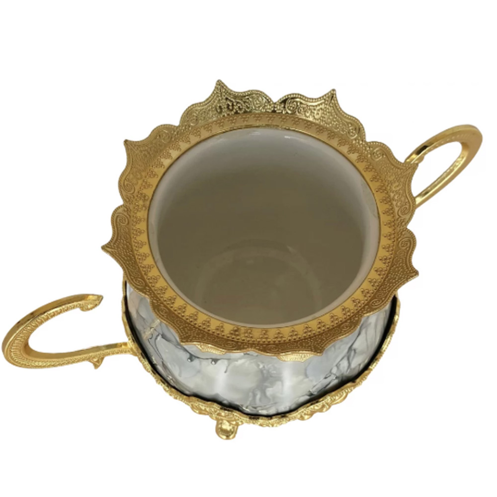 Açucareira Porta Açucar Lille com Alça Detalhada Colher Porcelana/Metal G95 - Gran Belo