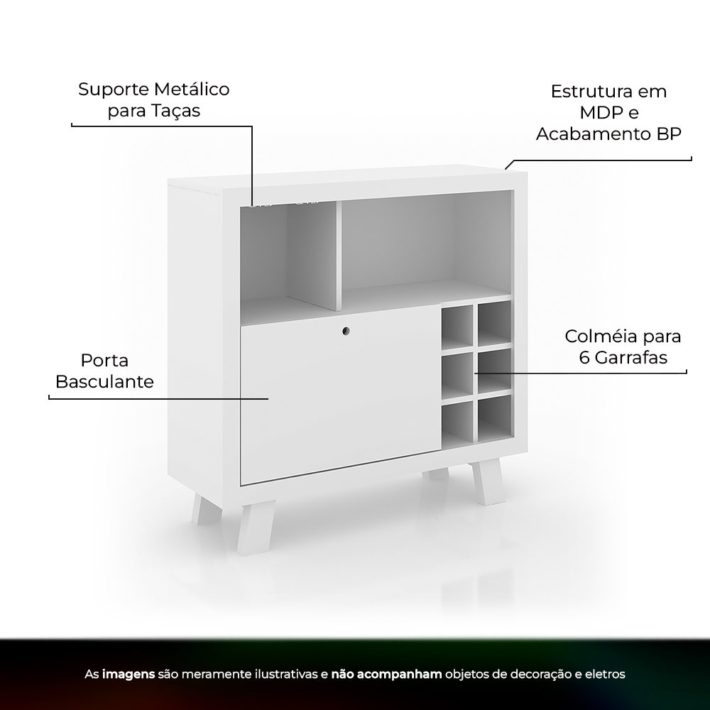 Adega Bar Grande para Sala de Estar Decorativa AD5002 MDP Branco G69 - Gran Belo