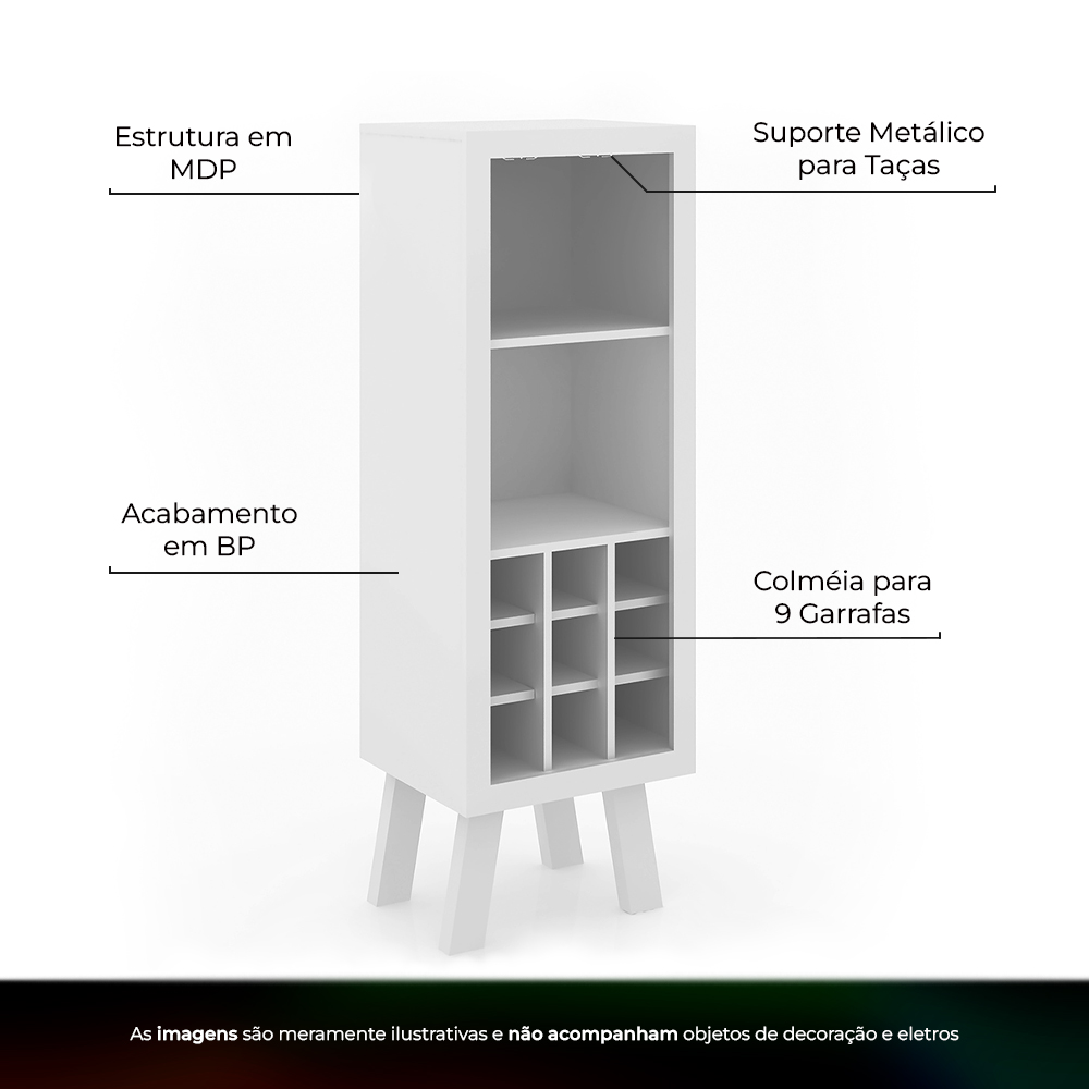 Adega Bar para Sala de Estar Decorativa AD5000 MDP Branco G69 - Gran Belo