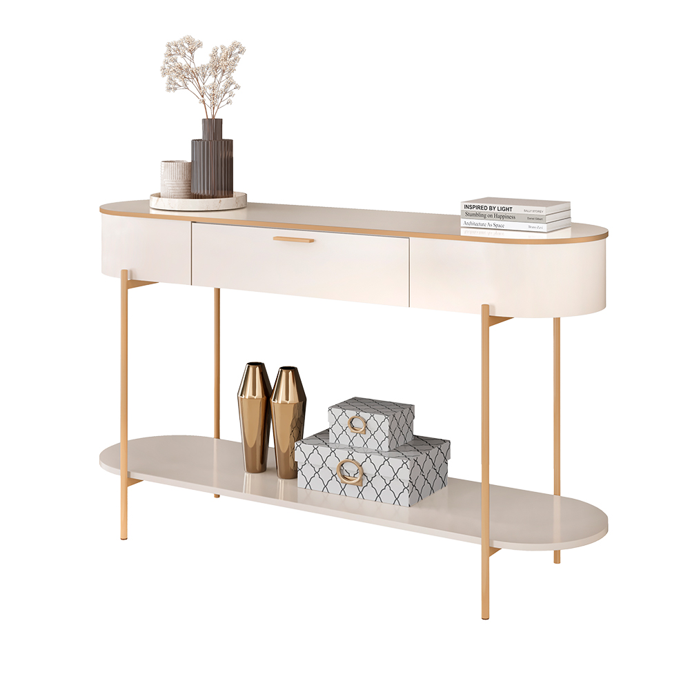 Aparador Decorativo Amanda 1 Gaveta e 1 Prateleira Pés Metálicos Dourados Off White G18 - Gran Belo