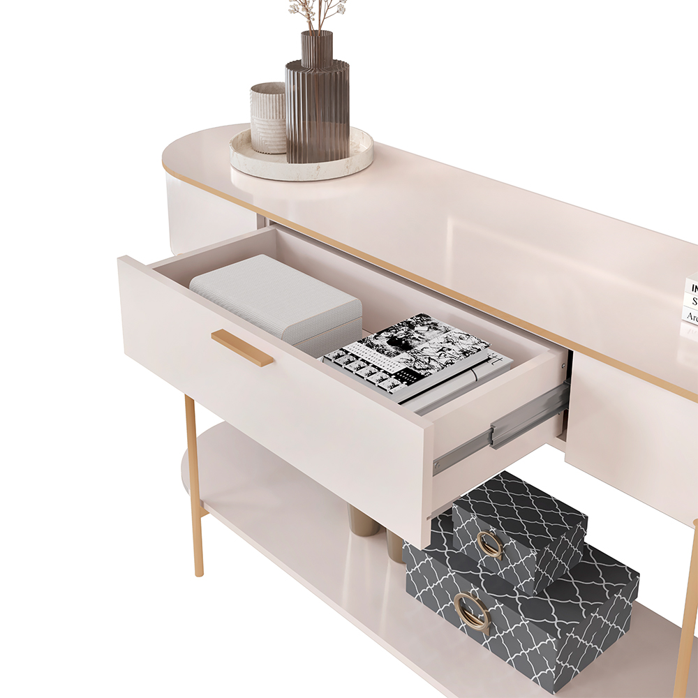 Aparador Decorativo Amanda 1 Gaveta e 1 Prateleira Pés Metálicos Dourados Off White G18 - Gran Belo