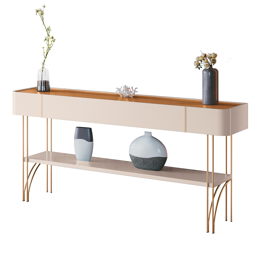Aparador Decorativo Rennes MDP/MDF Pés de Aço Off White/Cinamomo G26 - Gran Belo