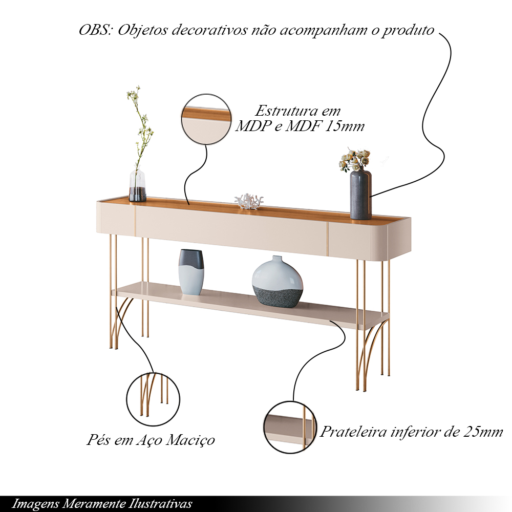 Aparador Decorativo Rennes MDP/MDF Pés de Aço Off White/Cinamomo G26 - Gran Belo