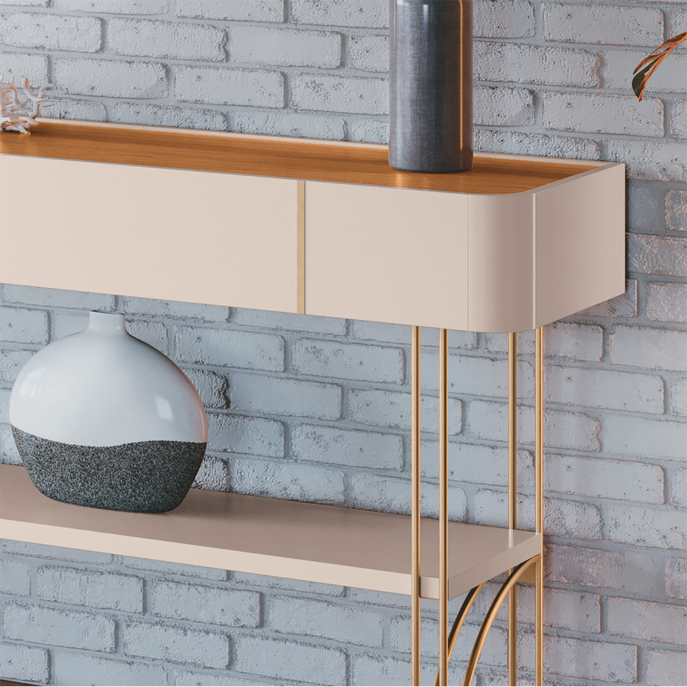 Aparador Decorativo Rennes MDP/MDF Pés de Aço Off White/Cinamomo G26 - Gran Belo