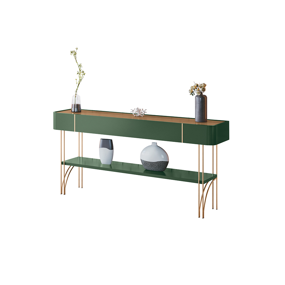 Aparador Decorativo Rennes MDP/MDF Pés de Aço Verde Pistache/Freijó G26 - Gran Belo