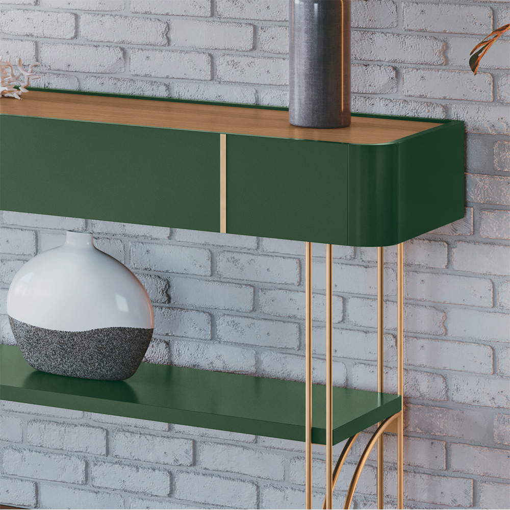 Aparador Decorativo Rennes MDP/MDF Pés de Aço Verde Pistache/Freijó G26 - Gran Belo