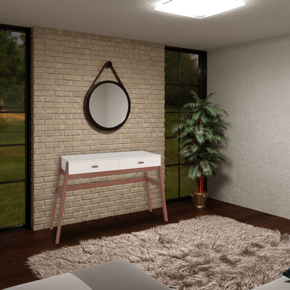 Aparador Decorativo Sala de Estar 2 Gavetas Yara Amêndoa/Off White G68 - Gran Belo