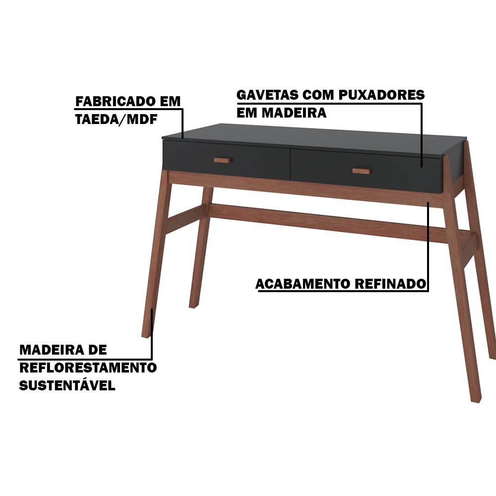 Aparador Decorativo Sala de Estar 2 Gavetas Yara Amêndoa/Preto - Gran Belo