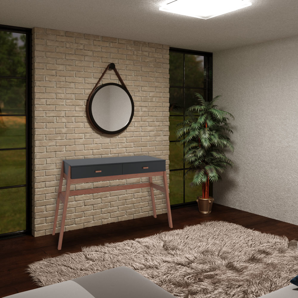 Aparador Decorativo Sala de Estar 2 Gavetas Yara Amêndoa/Preto - Gran Belo