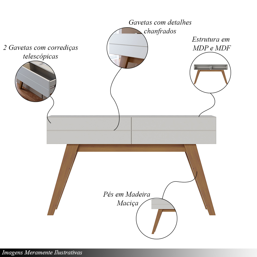 Aparador Decorativo Sala de Estar Sancho Pés em madeira com gaveta Off White/ Freijó  G73 - Gran Belo