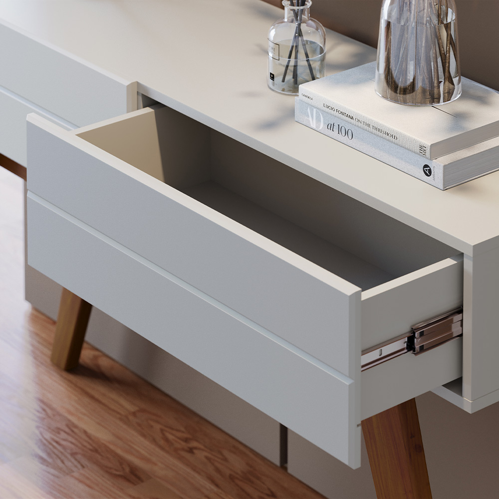 Aparador Decorativo Sala de Estar Sancho Pés em madeira com gaveta Off White/ Freijó  G73 - Gran Belo