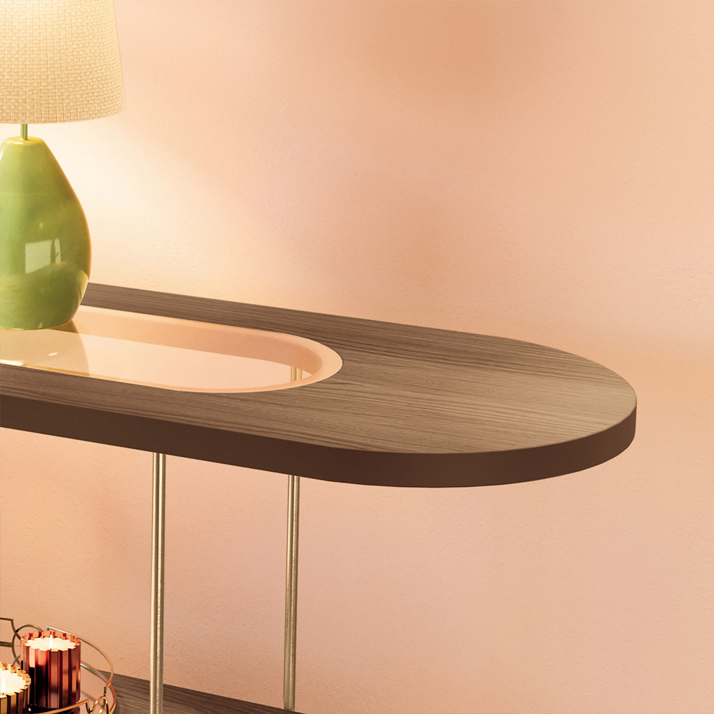 Aparador Decorativo Sala de Estar Walker Pés em Aço Tampo Vidro Castanho G26 - Gran Belo