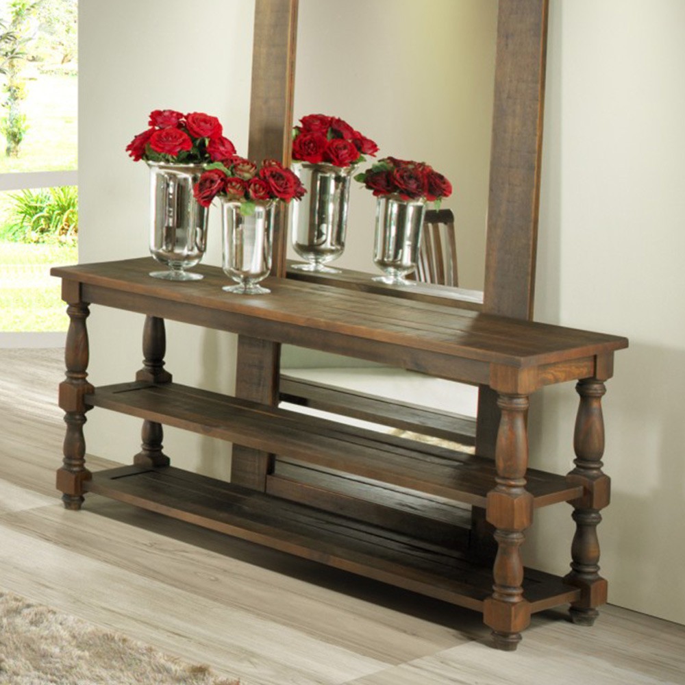 Aparador Mesa Console Para Sala de Estar com Prateleiras Fiore 165x48 Canela - Gran Belo