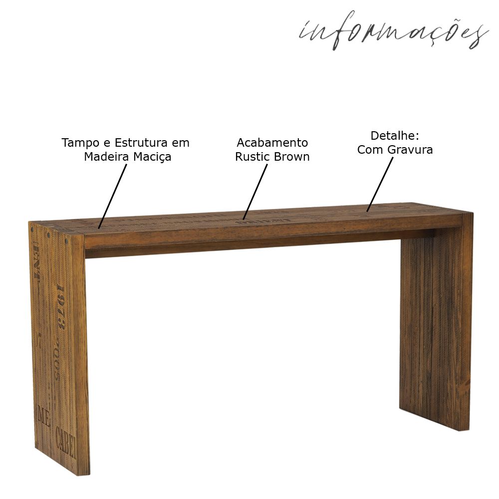 Aparador para Sala de Estar Flauer com Gravura Madeira Maciça Rustic Brown G54 - Gran Belo