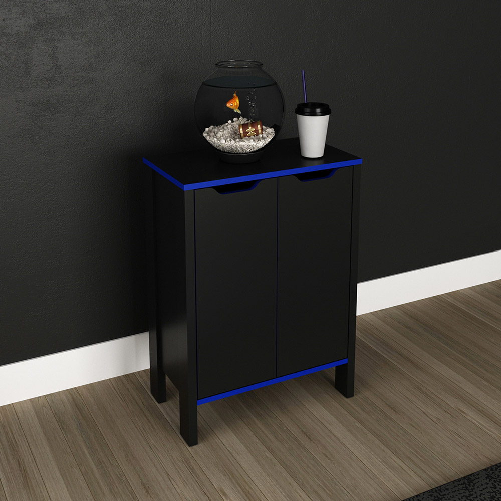 Armário 2 Portas para Escritório Home Office Gamer ME4164 MDP Preto/Azul G69 - Gran Belo