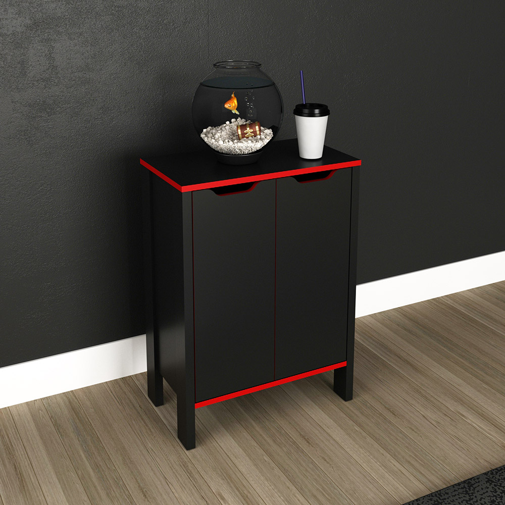 Armário 2 Portas para Escritório Home Office Gamer ME4164 MDP Preto/Vermelho G69 - Gran Belo