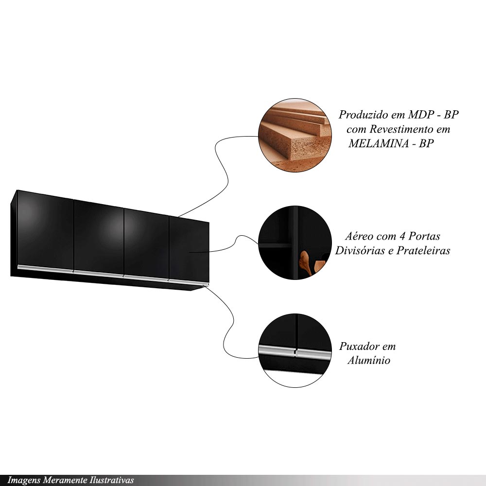 Armário Aéreo Marcos MDP/BP Preto G96 - Gran Belo