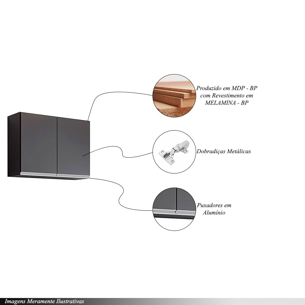 Armário Aéreo Papin MDP/BP Preto G96 - Gran Belo