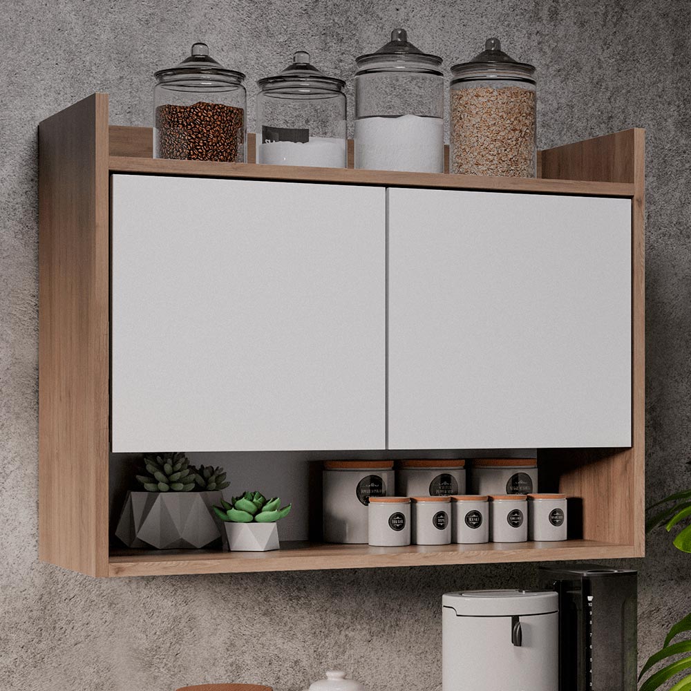 Armário Aéreo com 2 Portas Chico Freijó/Branco G96 - Gran Belo