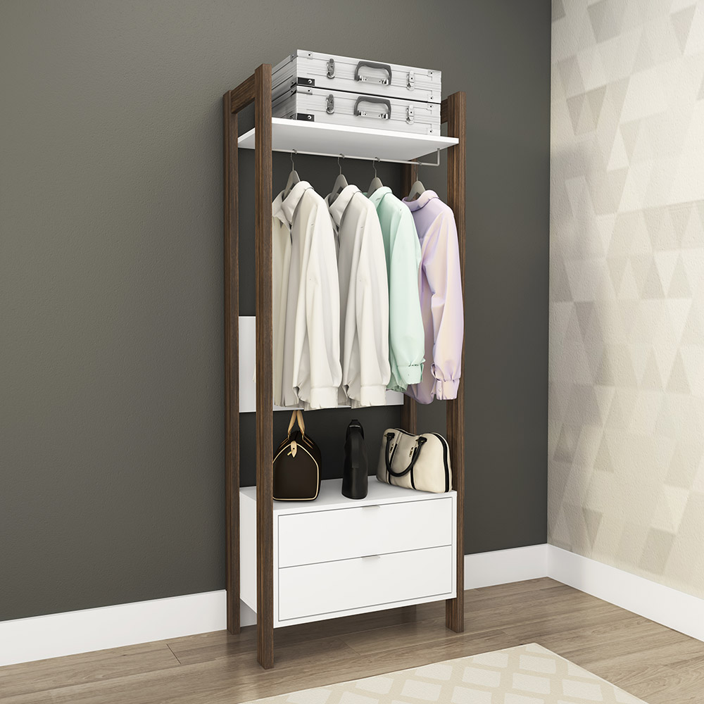 Armário Alto Closet para Escritório Home Office AZ1011 MDP Branco/Nogal G69 - Gran Belo