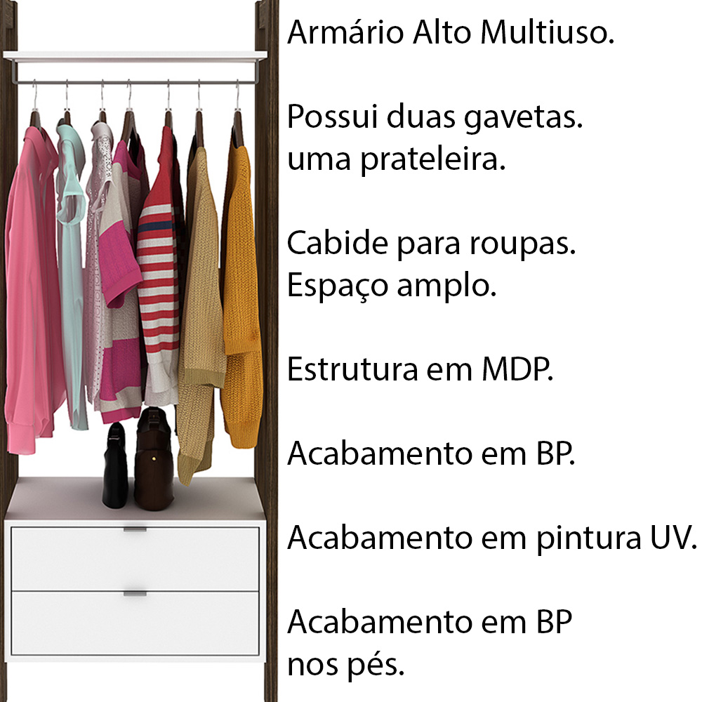 Armário Alto Closet para Escritório Home Office AZ1011 MDP Branco/Nogal G69 - Gran Belo