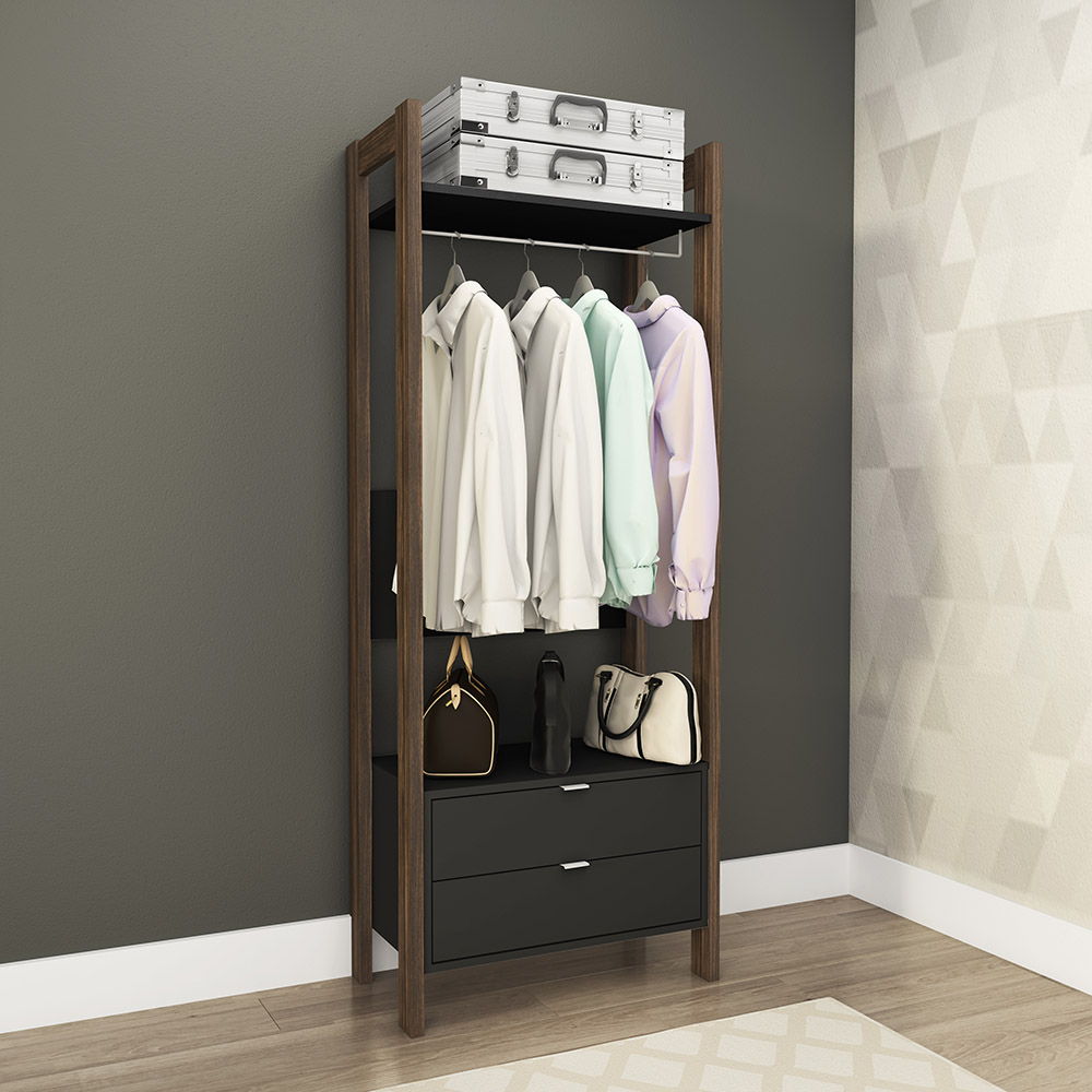 Armário Alto Closet para Escritório Home Office AZ1011 MDP Preto/Nogal G69 - Gran Belo