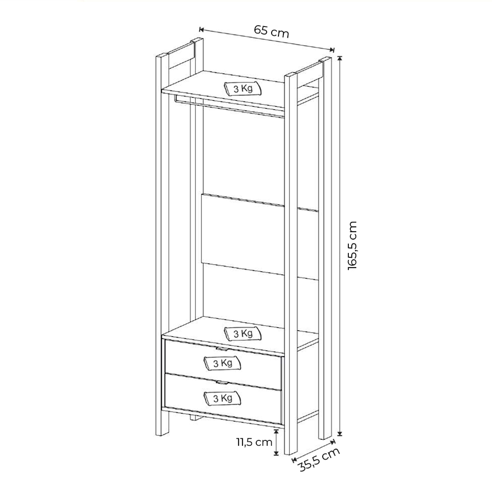 Armário Alto Closet para Escritório Home Office AZ1011 MDP Preto/Nogal G69 - Gran Belo