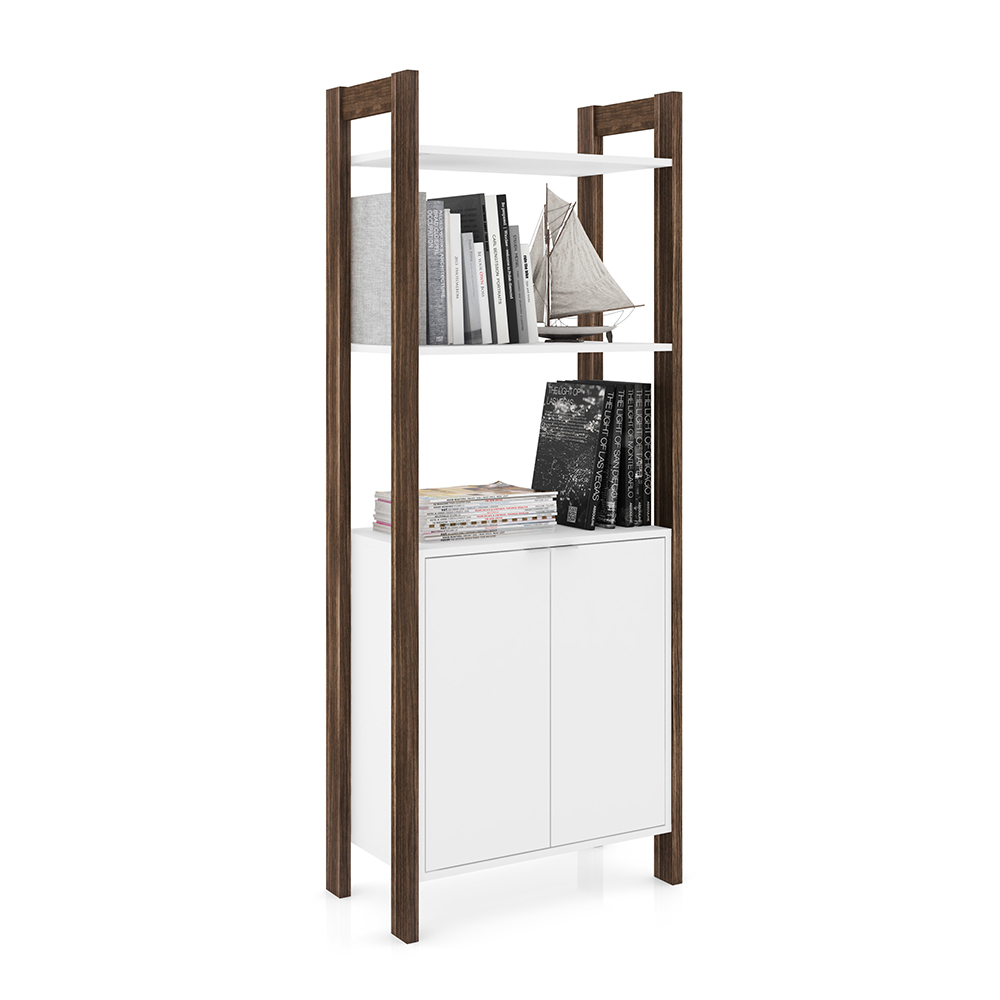Armário Alto para Escritório Home Office AZ1009 MDP Branco/Nogal G69 - Gran Belo