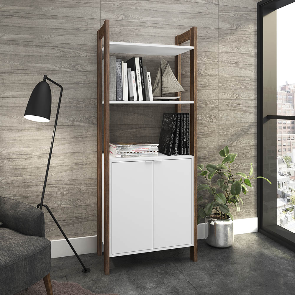 Armário Alto para Escritório Home Office AZ1009 MDP Branco/Nogal G69 - Gran Belo