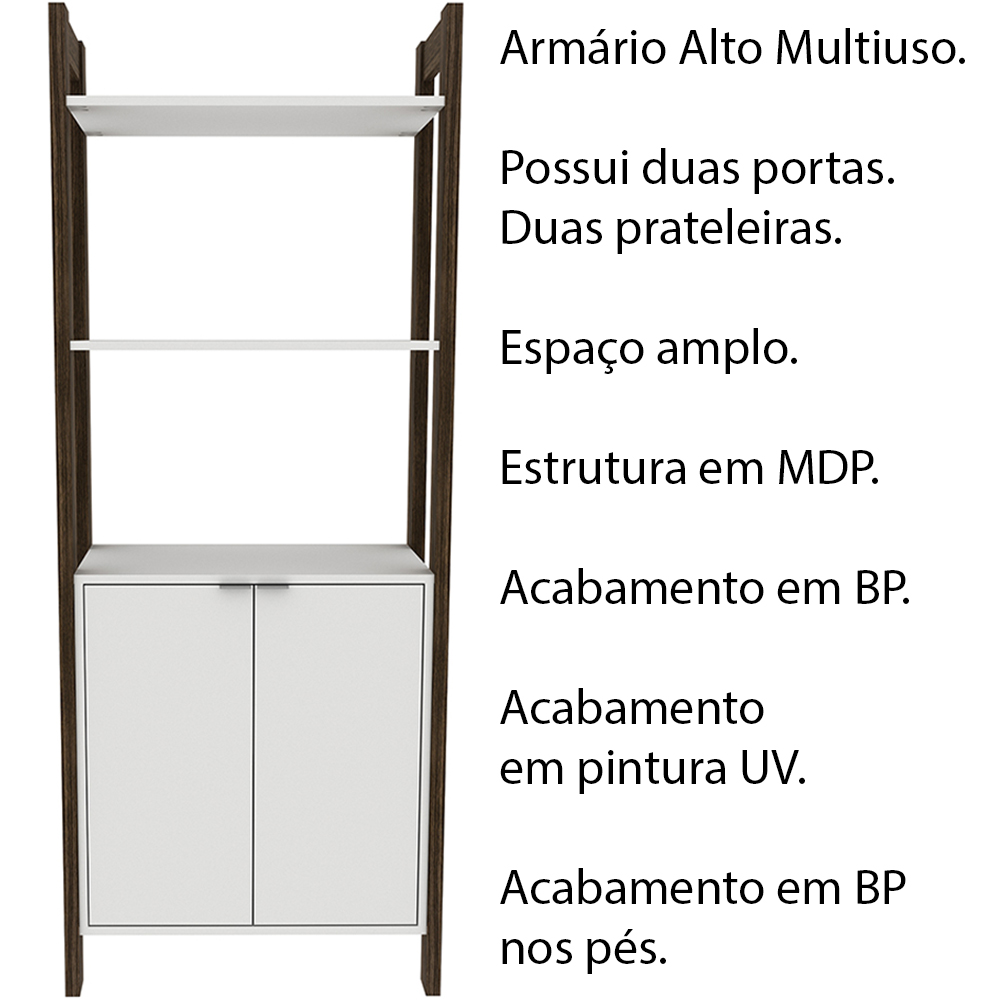 Armário Alto para Escritório Home Office AZ1009 MDP Branco/Nogal G69 - Gran Belo