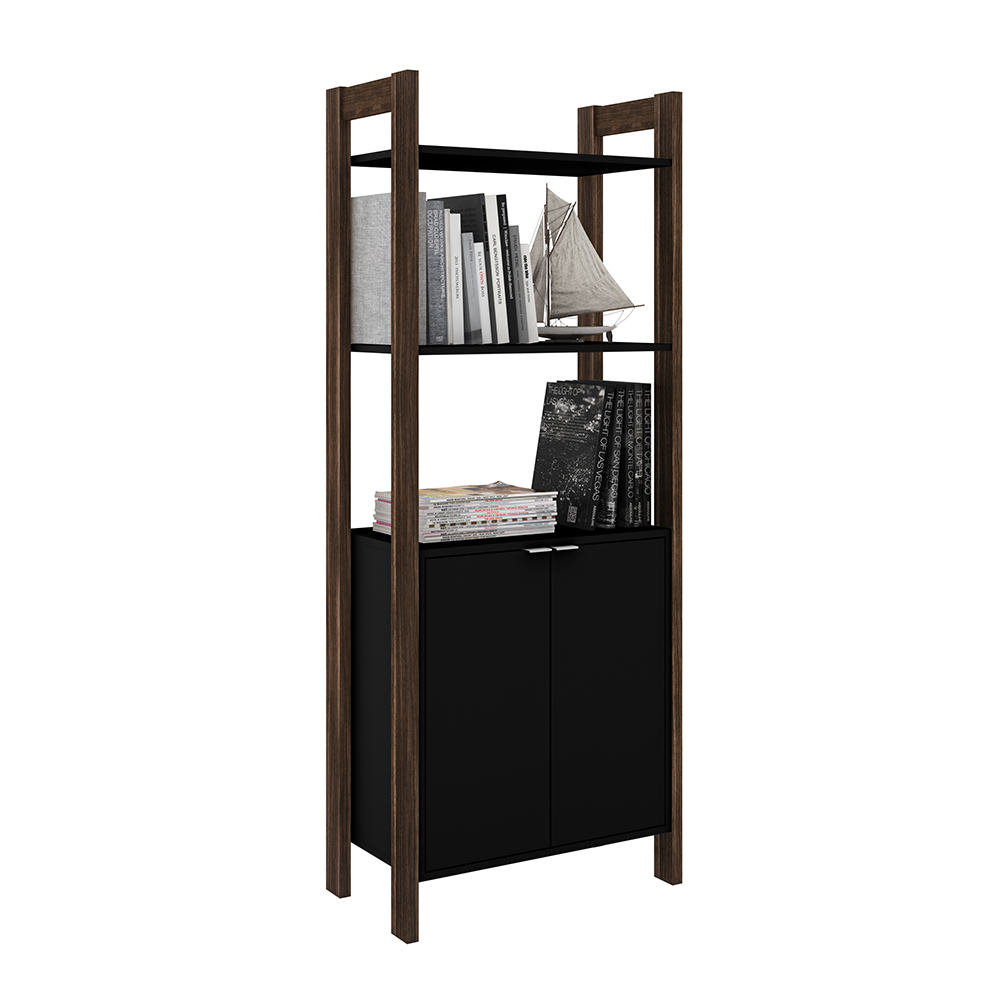Armário Alto para Escritório Home Office AZ1009 MDP Preto/Nogal G69 - Gran Belo
